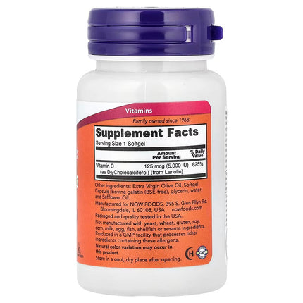 Now Foods, Vitamin D3, 5000 IU, 240 Softgels