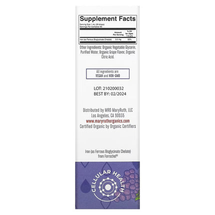 MaryRuth's, Toddler Iron Organic Liquid Drops, 1-3 Years, Grape, 3.5 mg, 2 fl oz (60 ml)