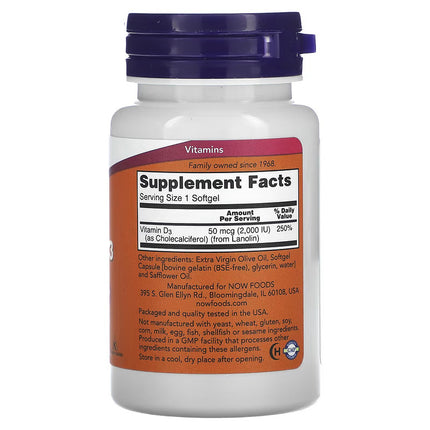 NOW Foods, Vitamin D-3, High Potency, 2,000 IU, 120 Softgels